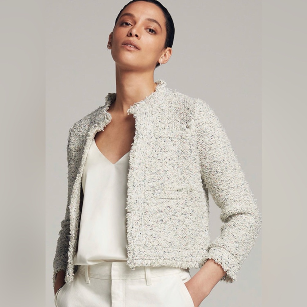 The Fold London Varena Tweed Cropped Jacket Small Cotton Blend Quiet Luxury